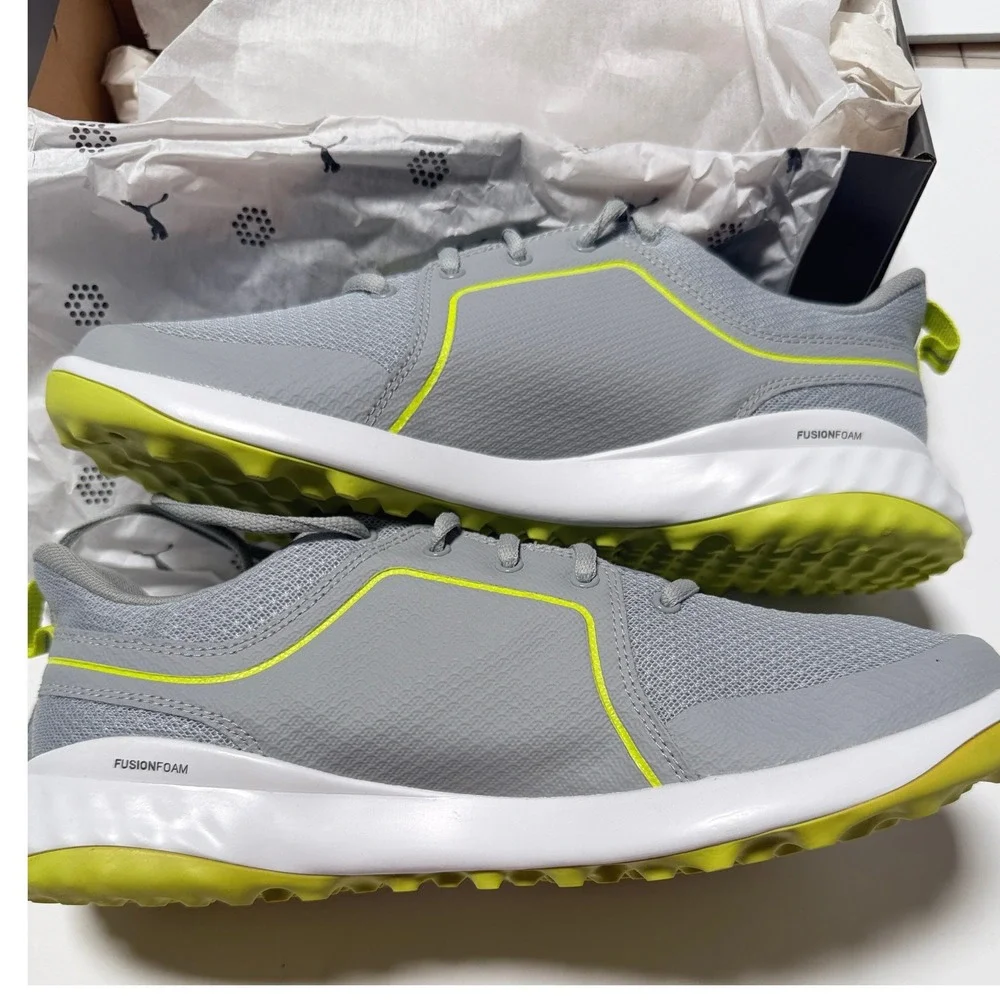 Puma Grip Fusion Sport 2.0 Mens Size 9 Gray Lime NWT Spikeless Golf Shoes